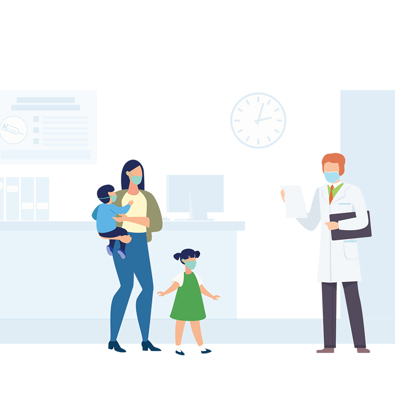 Doctor talking to family illustration