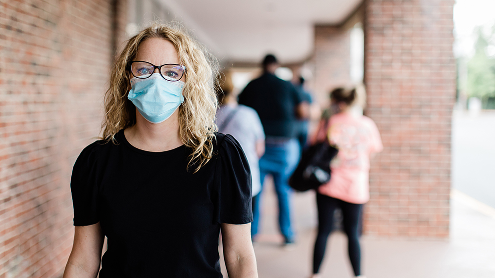 Woman wearing a mask